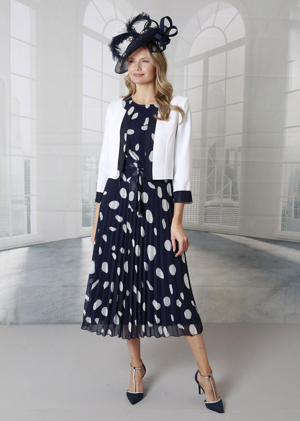 Navy Spot Dress & Jacket Justina Clothing Navy Spot Dress & Jacket Justina Clothing
