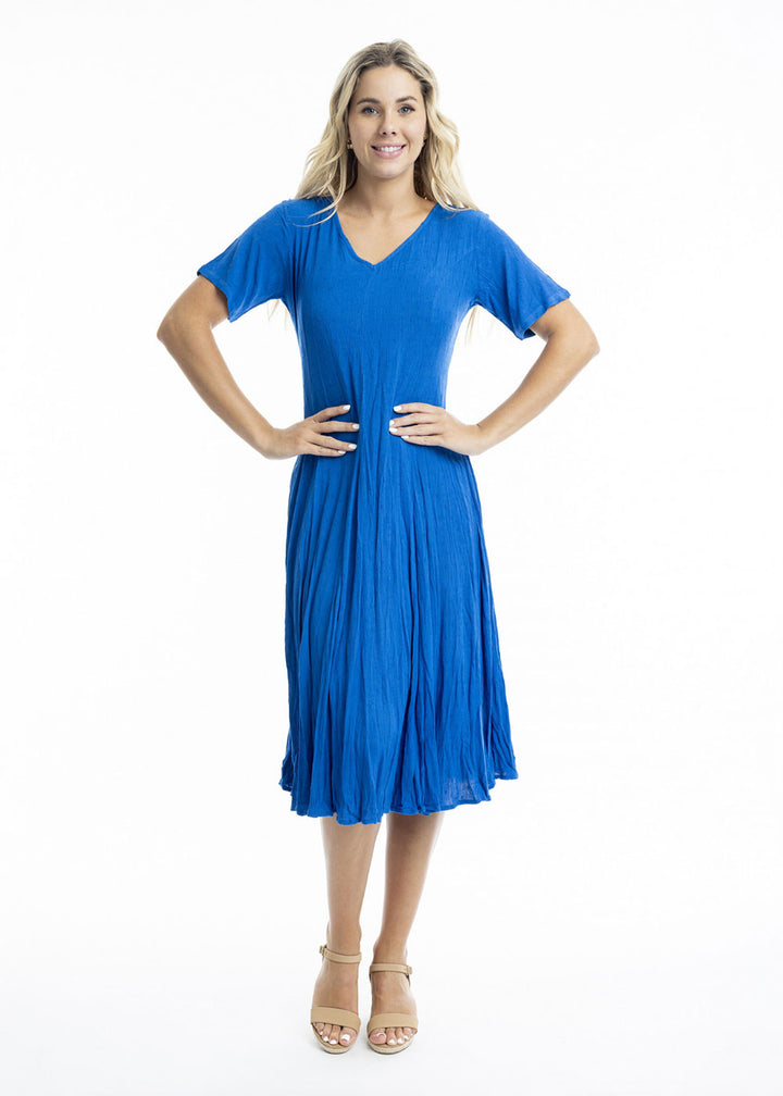 Dobby Godet Dress - Blue