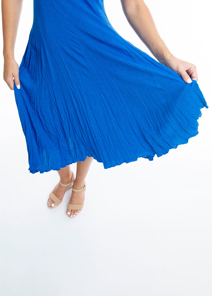 Dobby Godet Dress - Blue
