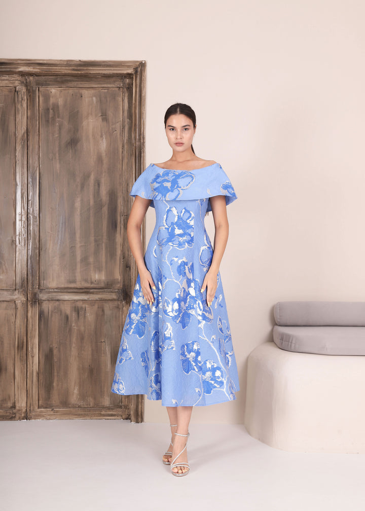 Fold Neck Flower Dress