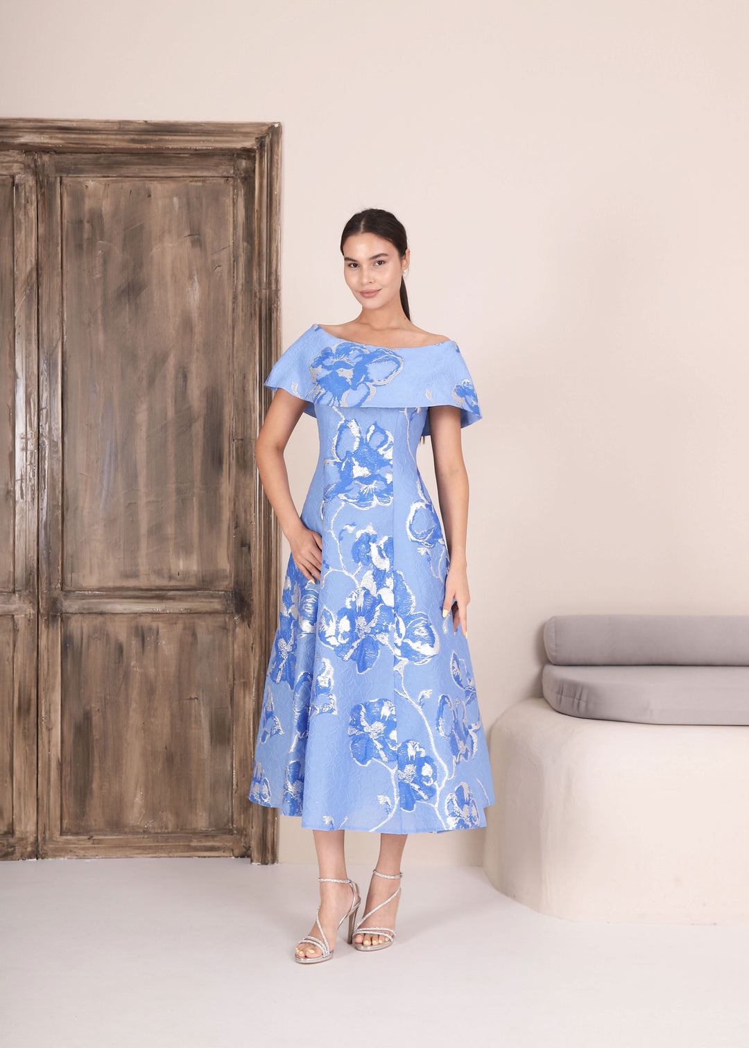 Fold Neck Flower Dress