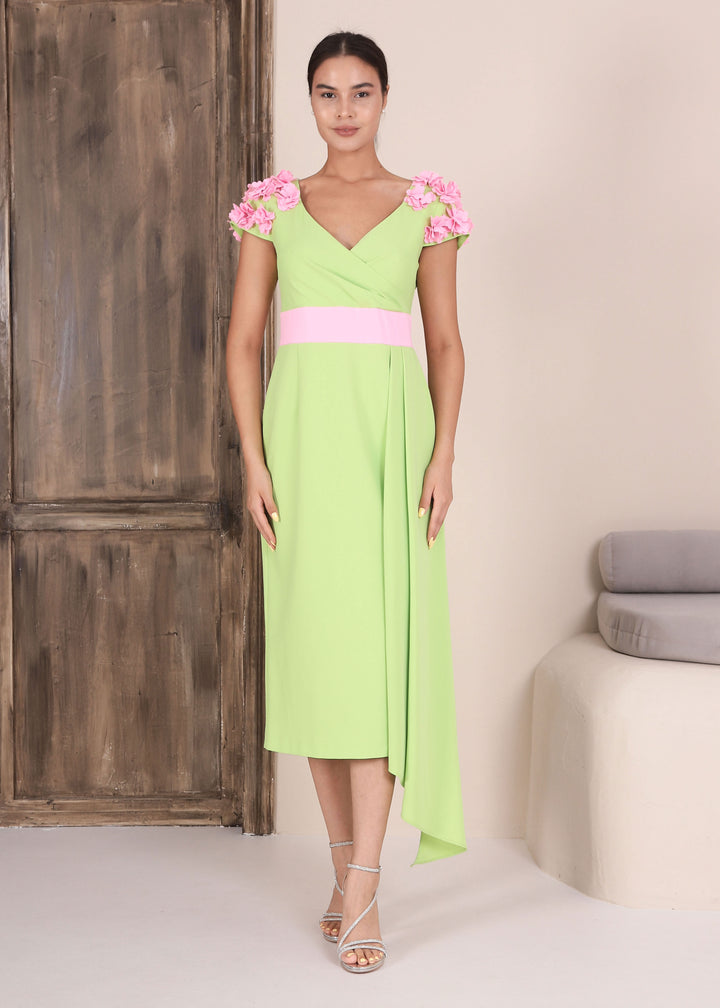 Flower Shoulder Lime Dress