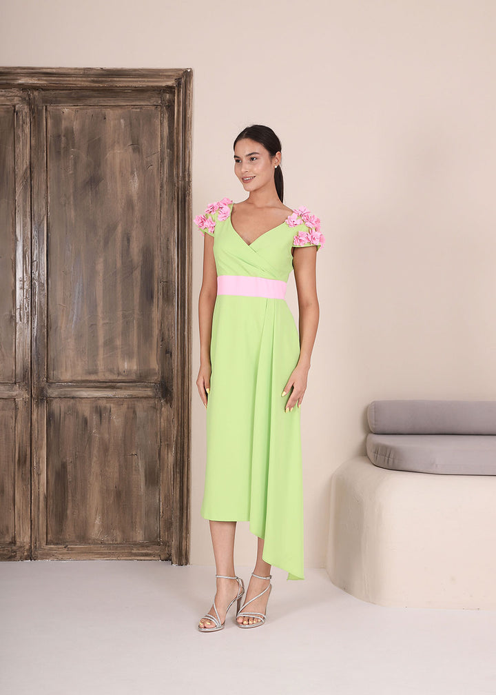 Flower Shoulder Lime Dress