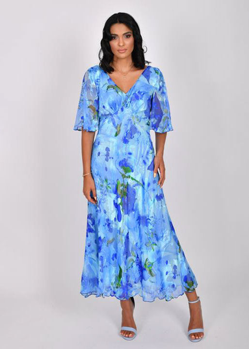 Blue Floral Bias Maxi Dress
