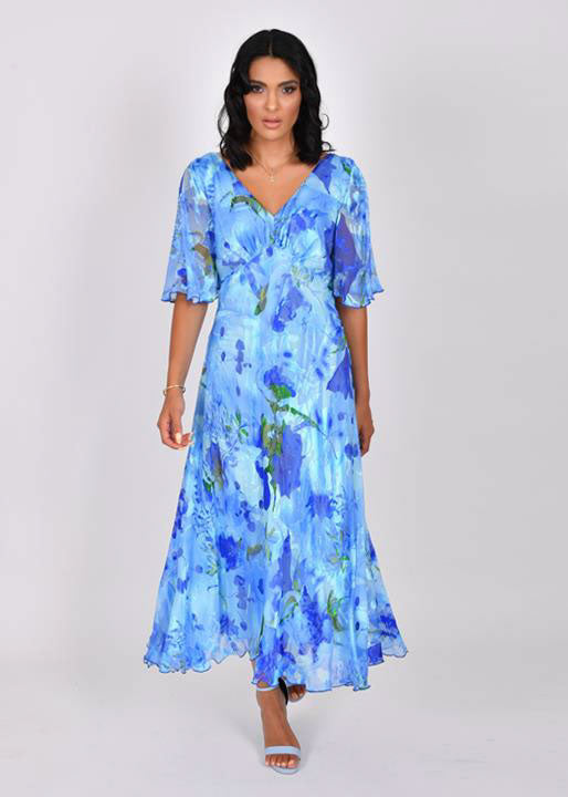Blue Floral Bias Maxi Dress
