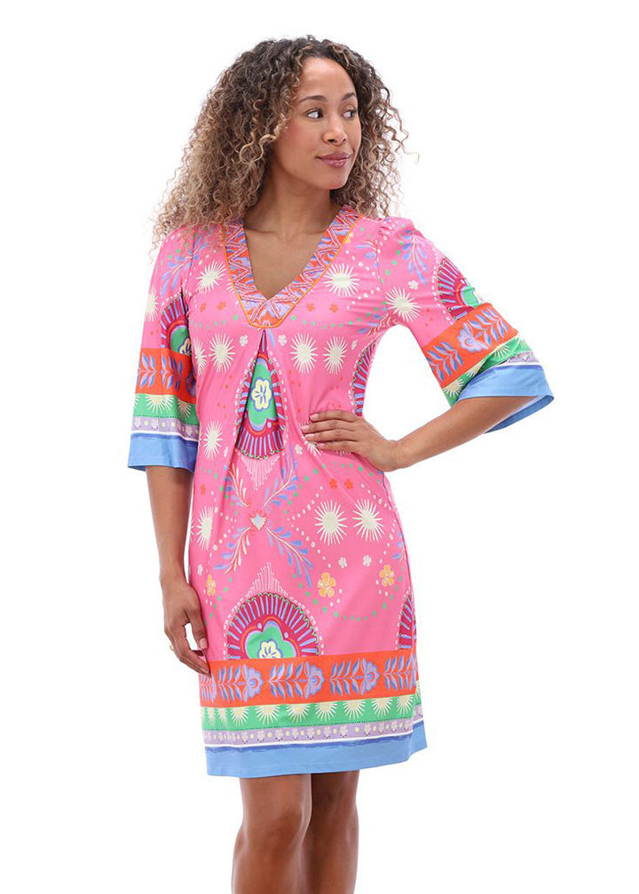Pink Print V-Neck Jersey Dress