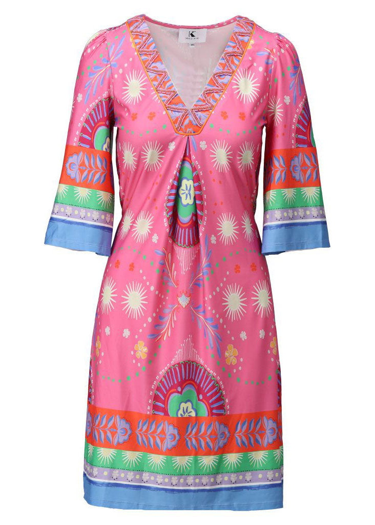 Pink Print V-Neck Jersey Dress