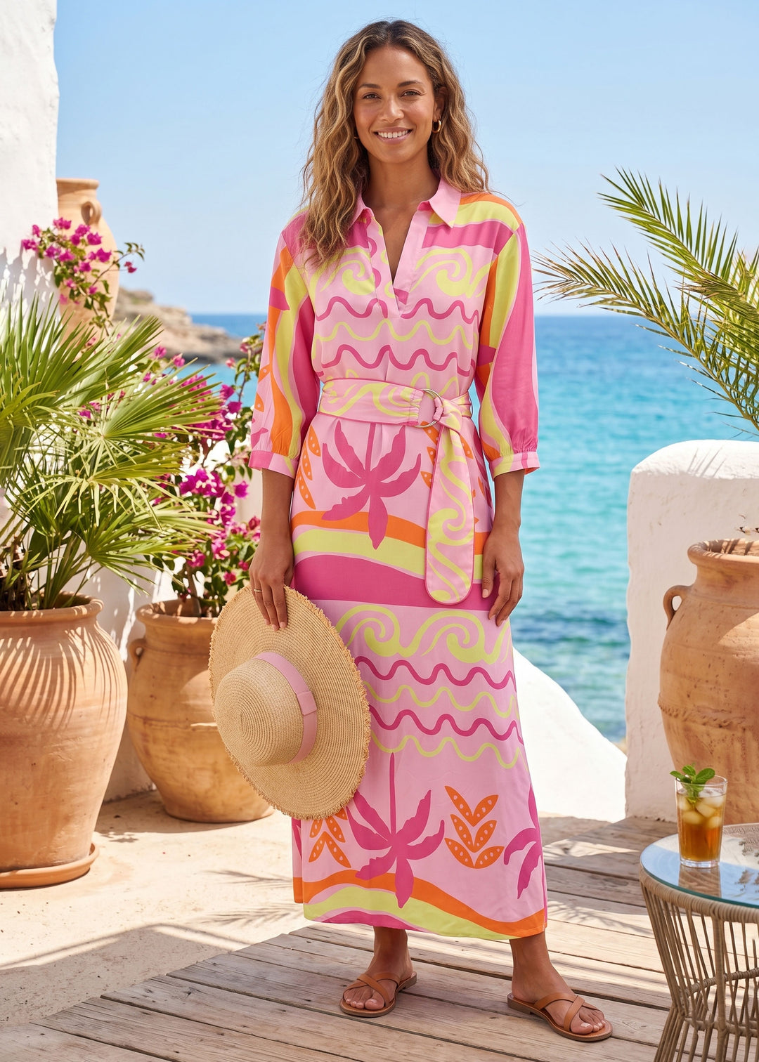 Swirl Print Belted Dress