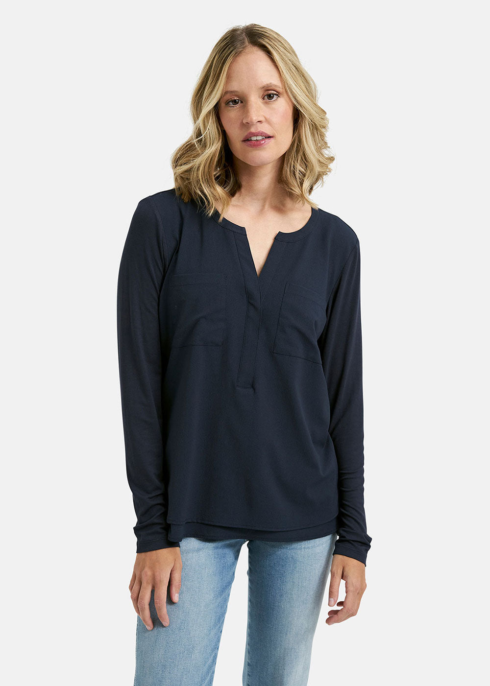 Jersey Chiffon Top - Navy