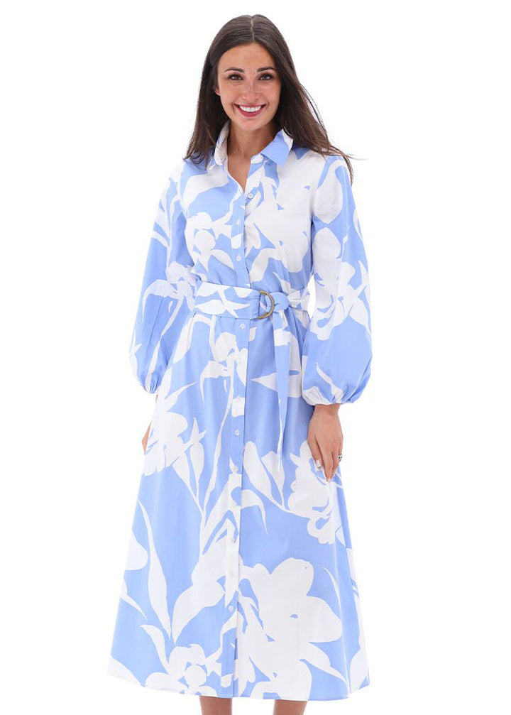 Blue Print Shirt Dress