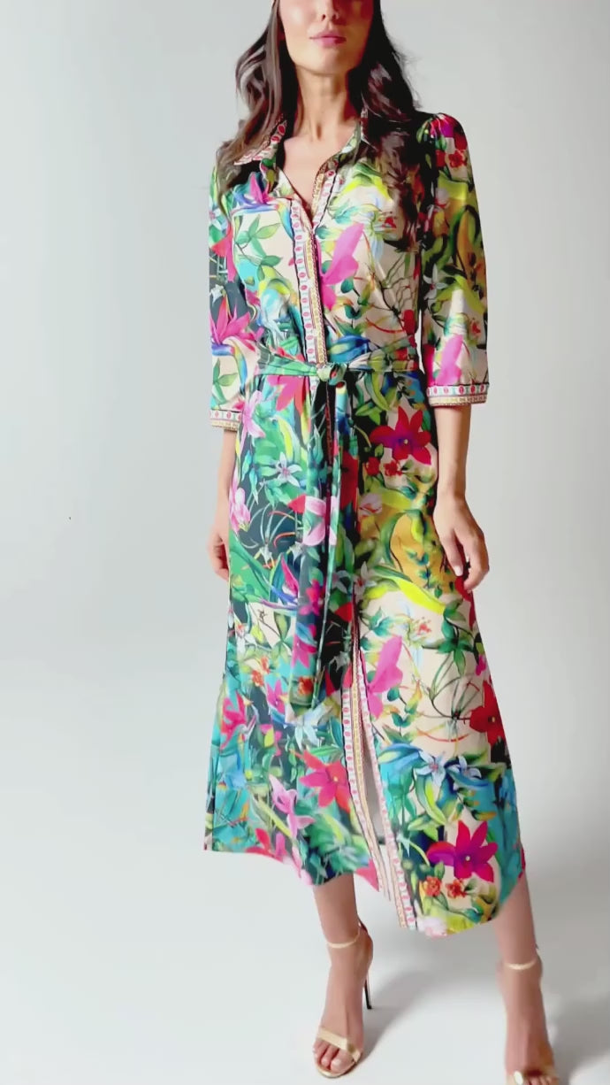 Tropical Print Shirt Dress