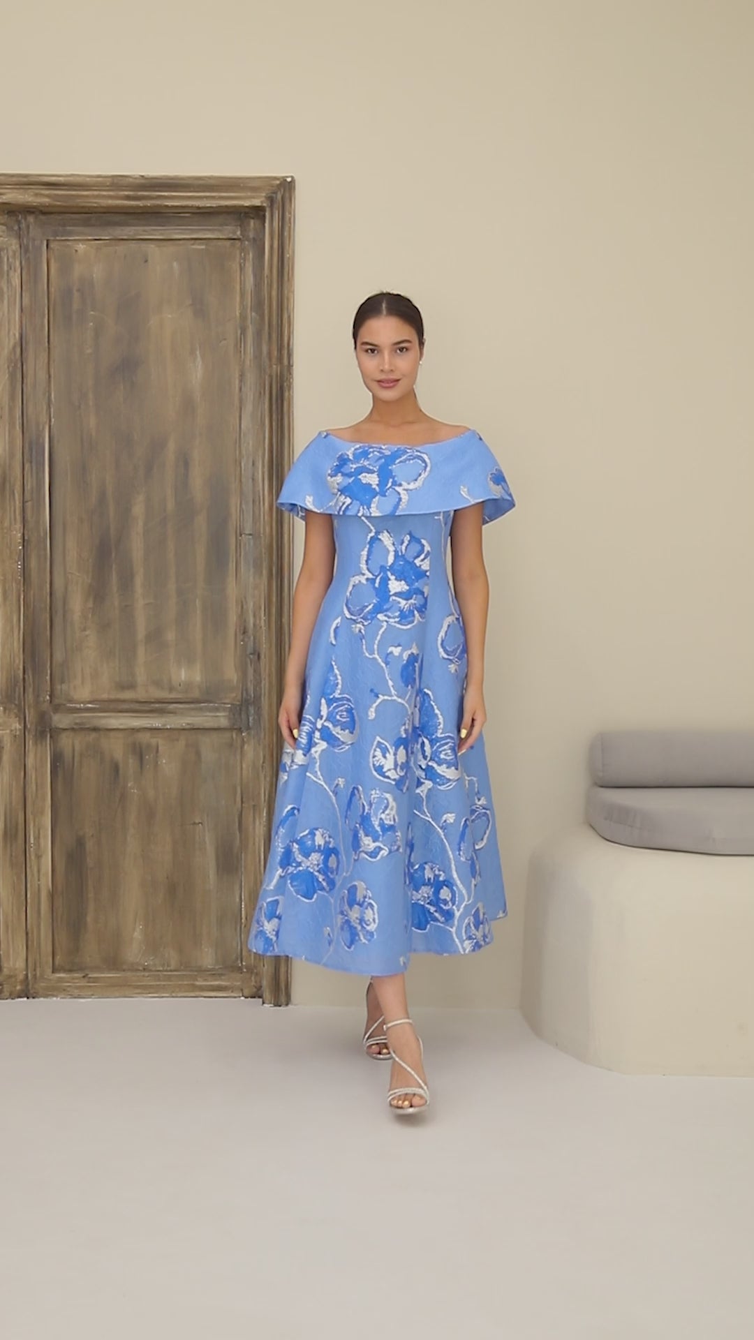 Fold Neck Flower Dress