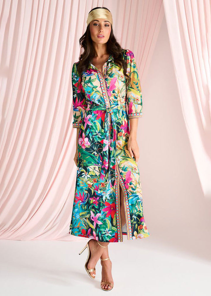 Tropical Print Shirt Dress
