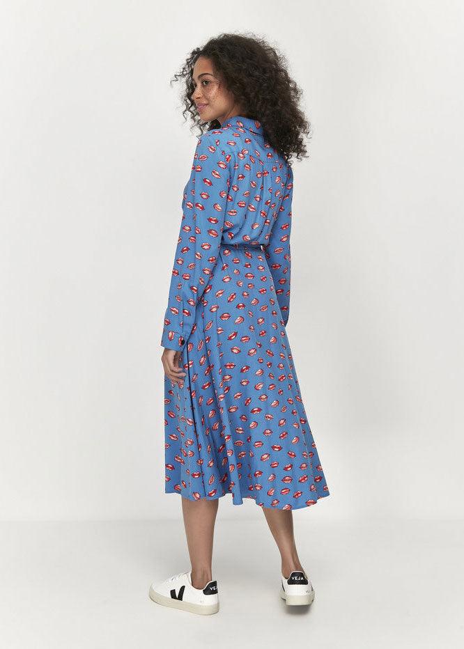 Khost Lips Tiered Midi Shirt Dress - Justina Clothing