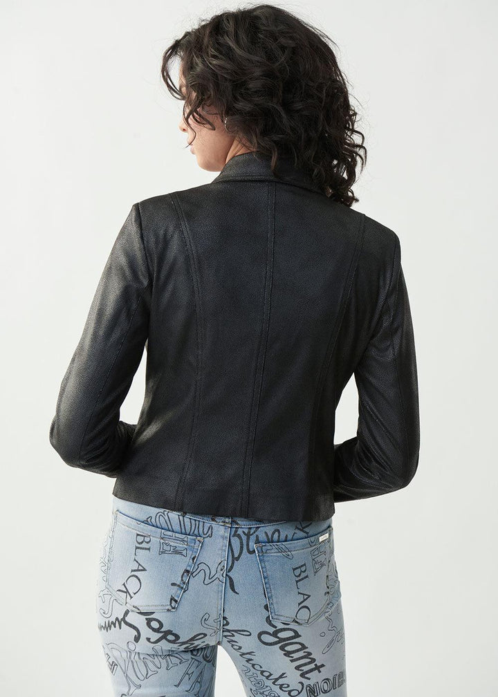 Joseph Ribkoff Faux Leather Biker Jacket - Black - Justina Clothing