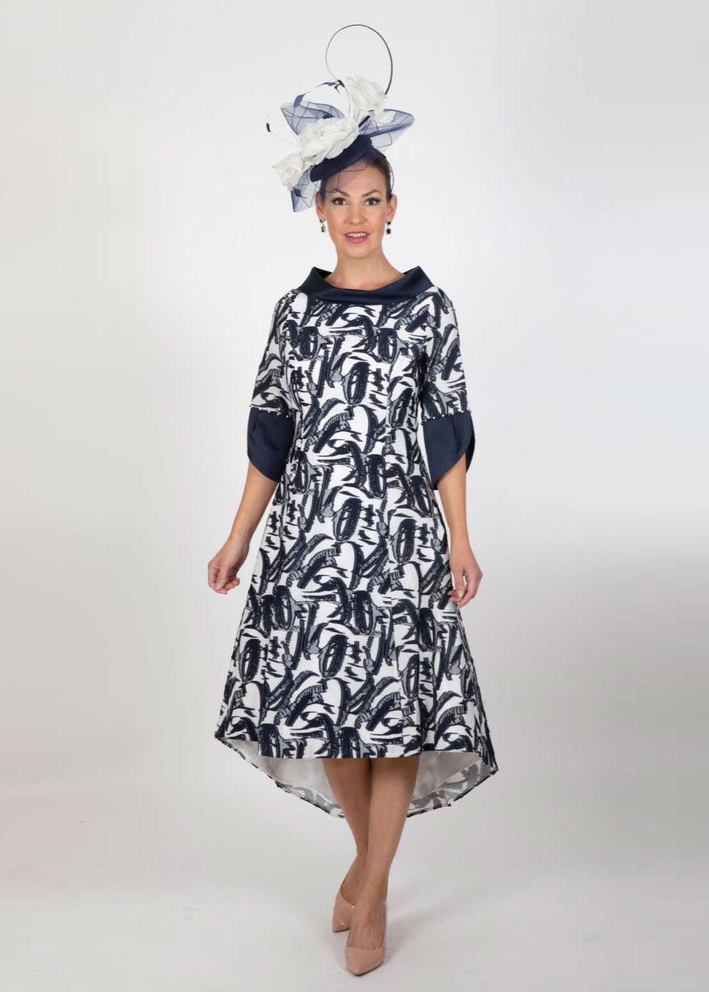 Lizabella Navy Cowl Neck Dress - Justina Clothing