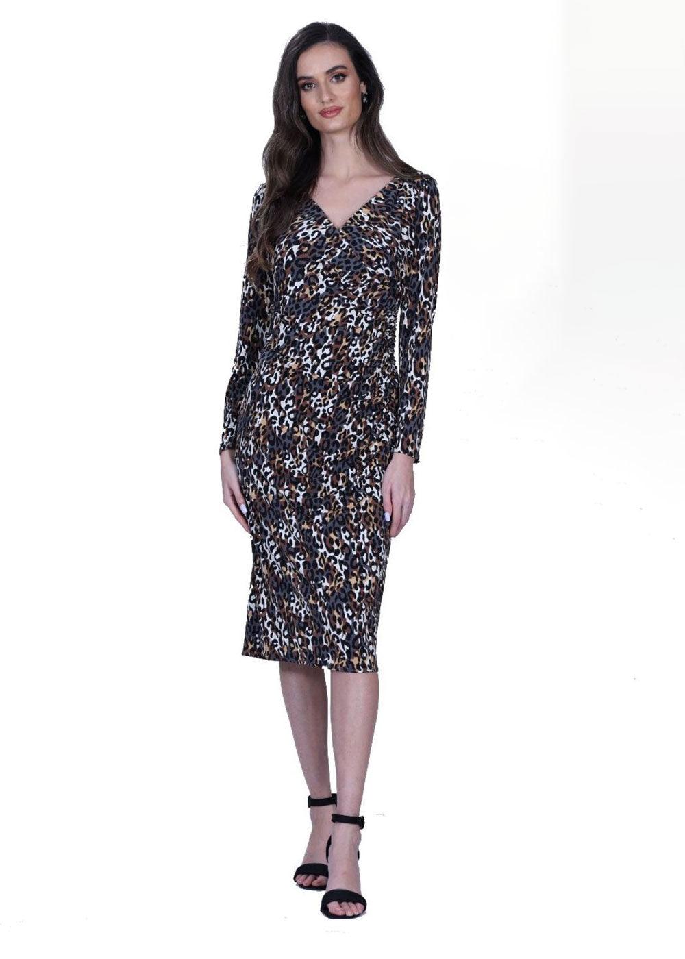 Allison Animal Print Wrap Dress - Justina Clothing