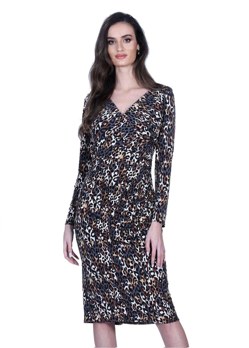 Allison Animal Print Wrap Dress - Justina Clothing