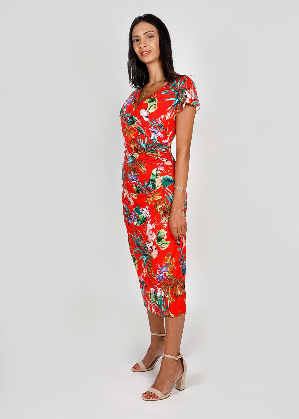 Allison Orange Floral Dress - Justina Clothing