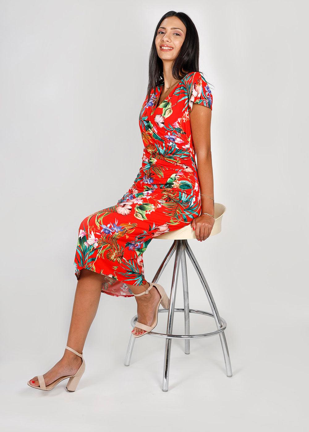 Allison Orange Floral Dress - Justina Clothing