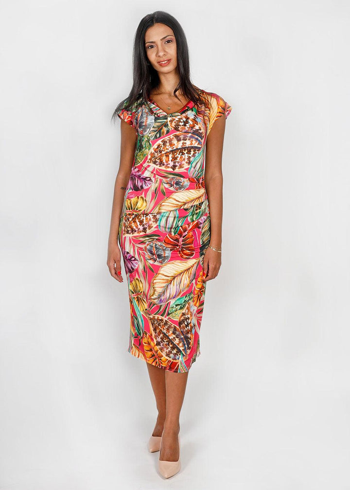 Allison Leaf Print Jersey Dress - Justina Clothing