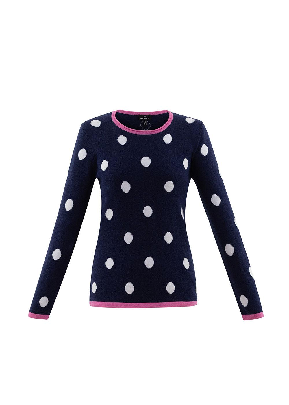 Marble Navy Spot Knit Sweater - Justina Clothing