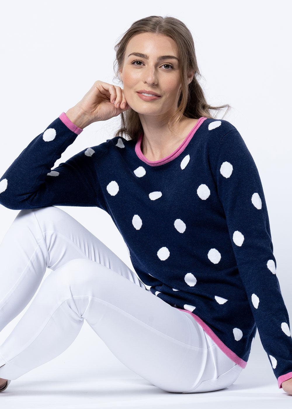 Marble Navy Spot Knit Sweater - Justina Clothing
