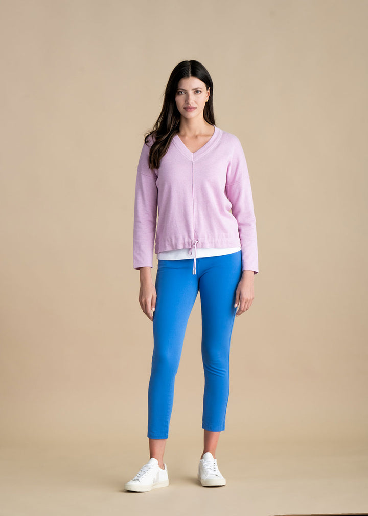 Marble V-Neck Sweater with Drawstring