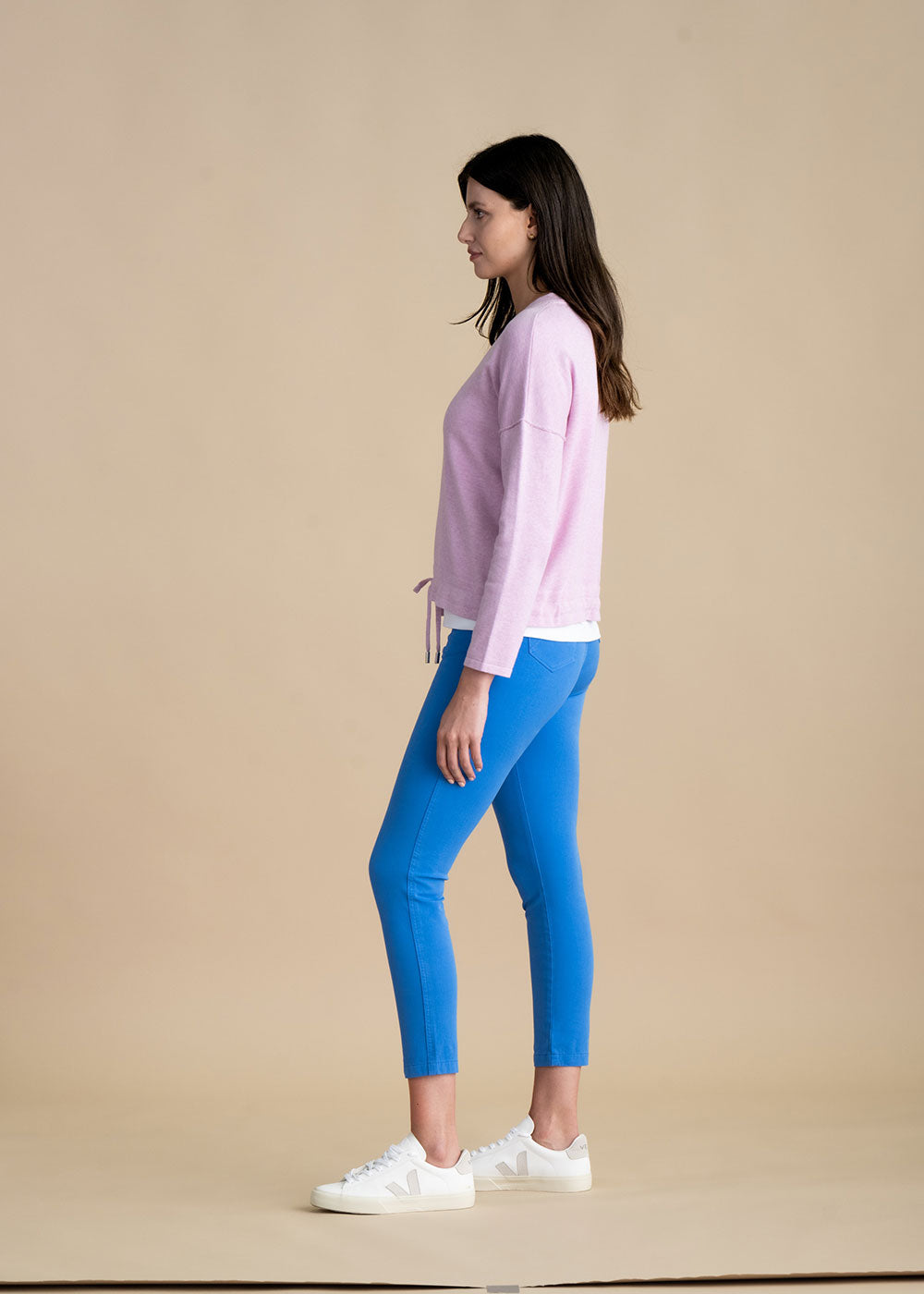 Marble V-Neck Sweater with Drawstring