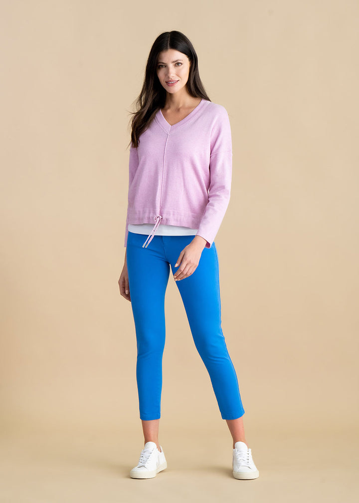 Marble V-Neck Sweater with Drawstring
