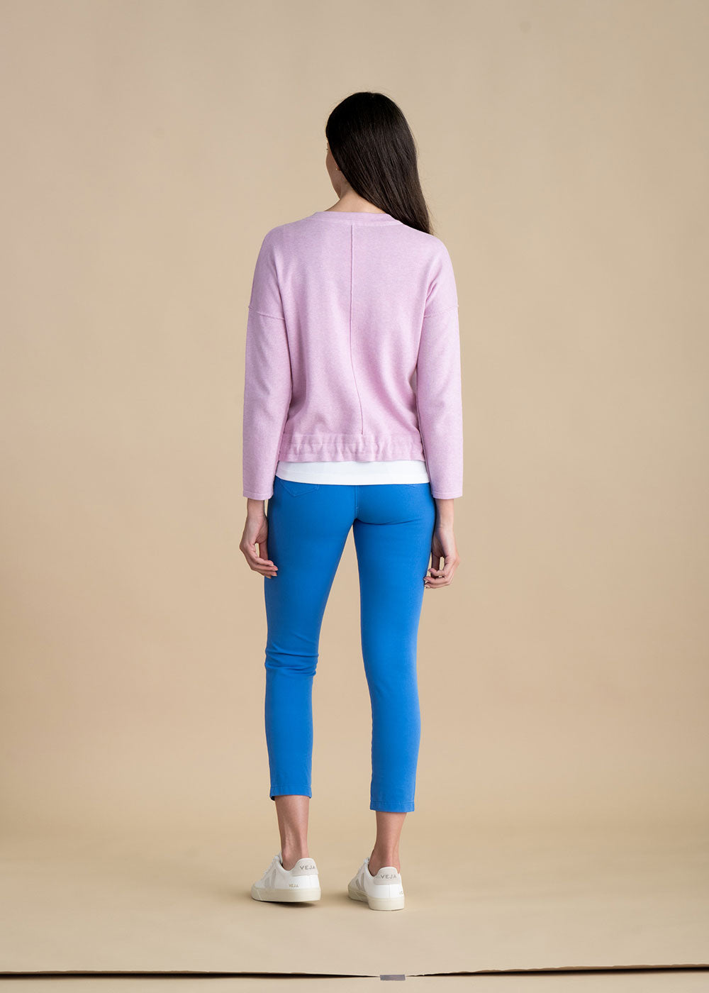 Marble V-Neck Sweater with Drawstring