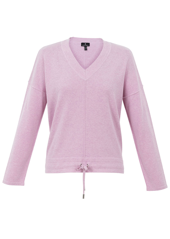 Marble V-Neck Sweater with Drawstring