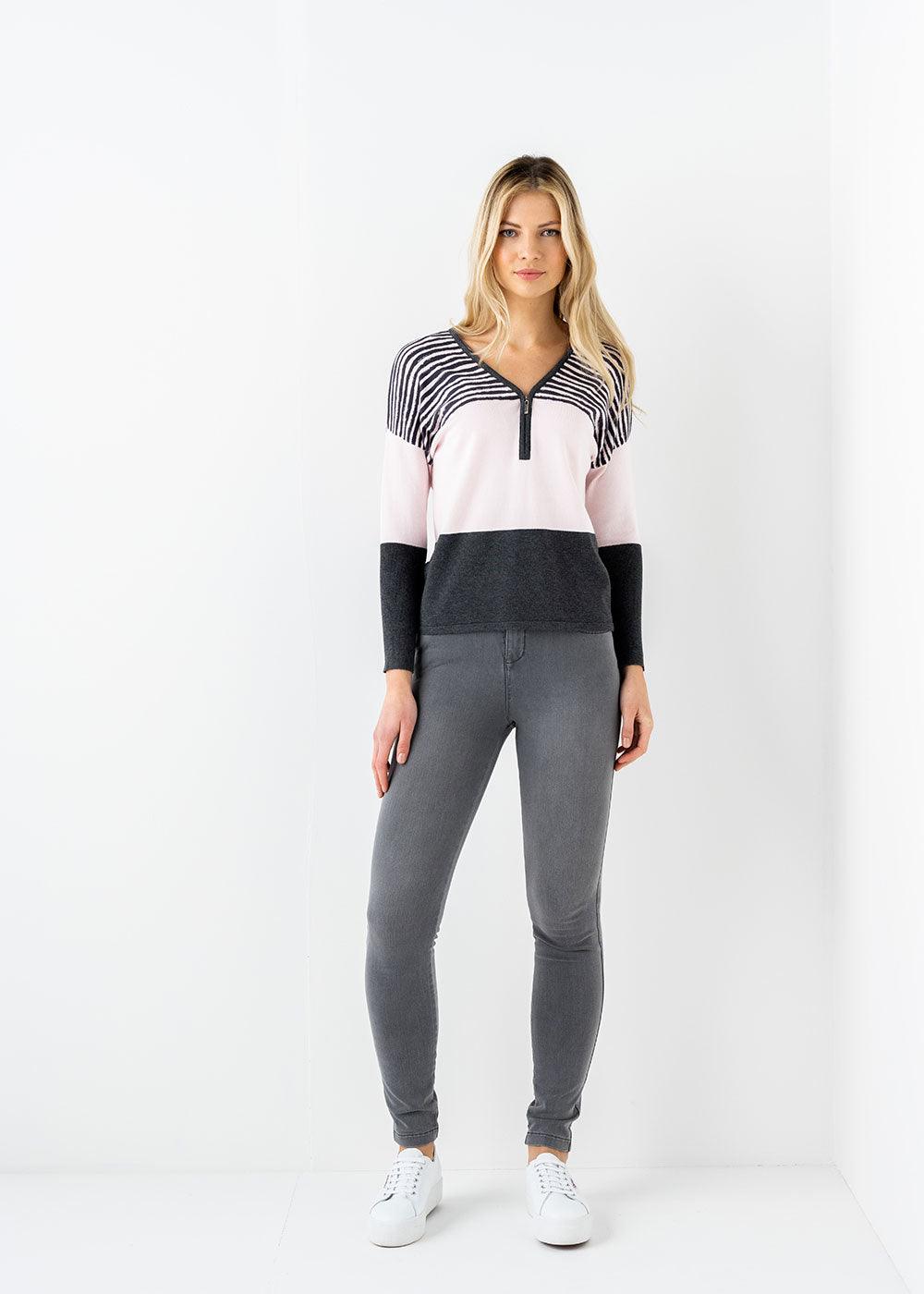Marble Zip Block Sweater - Justina Clothing