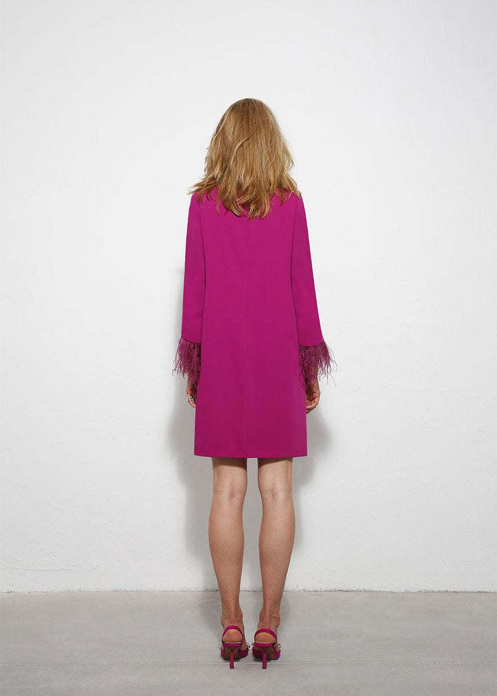 Feather Sleeve Dress - Fuchsia - Justina Clothing