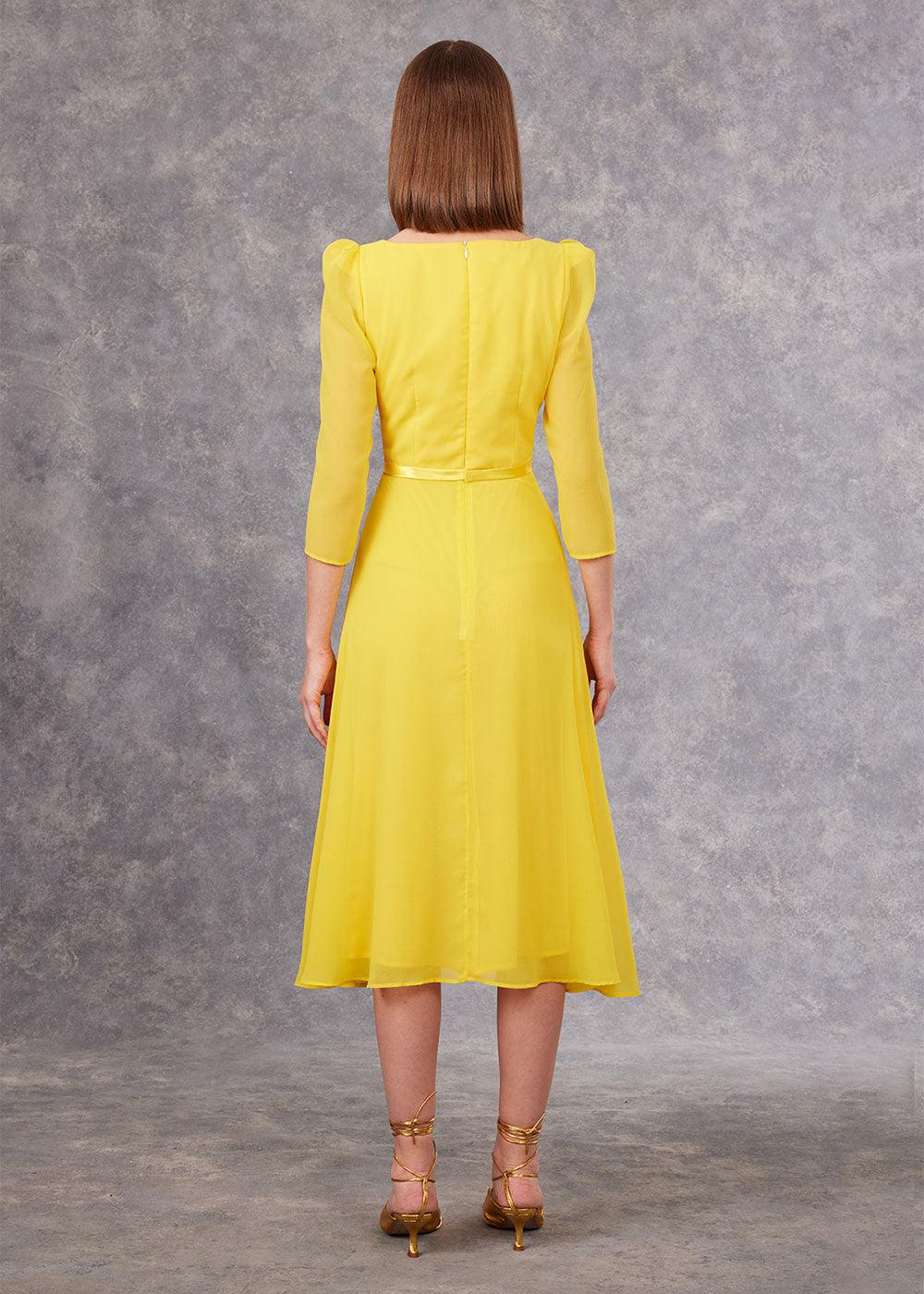 Carla Ruiz Yellow Chiffon Midi Dress - Justina Clothing