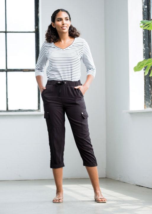 Alison Sheri Turn Up Trousers - Black - Justina Clothing