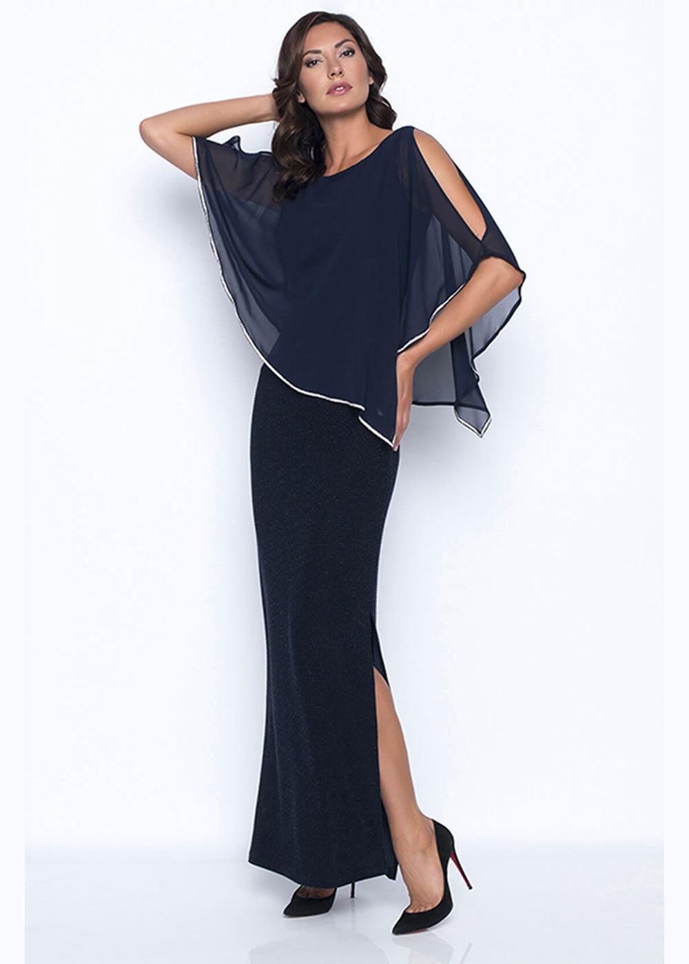 Frank Lyman Diamante Chiffon Drape Dress - Justina Clothing