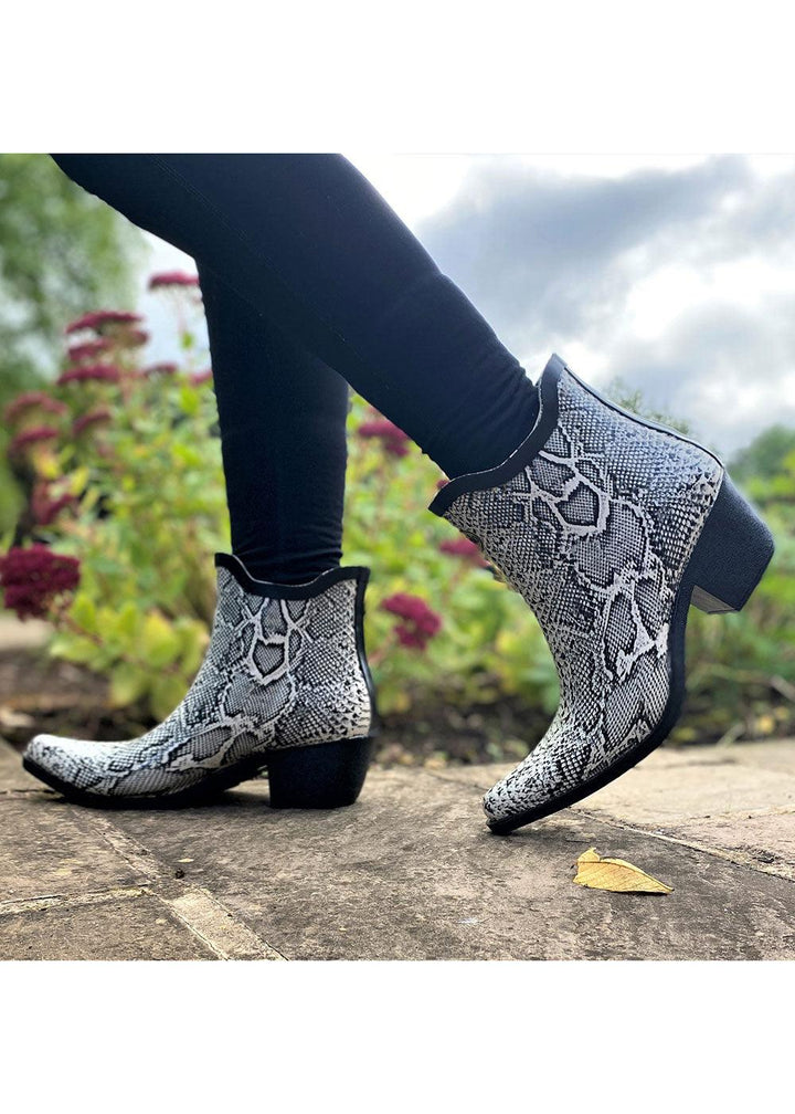 Talolo Lizzie Snake Print Cowboy Boot Ankle Wellies - Justina Clothing