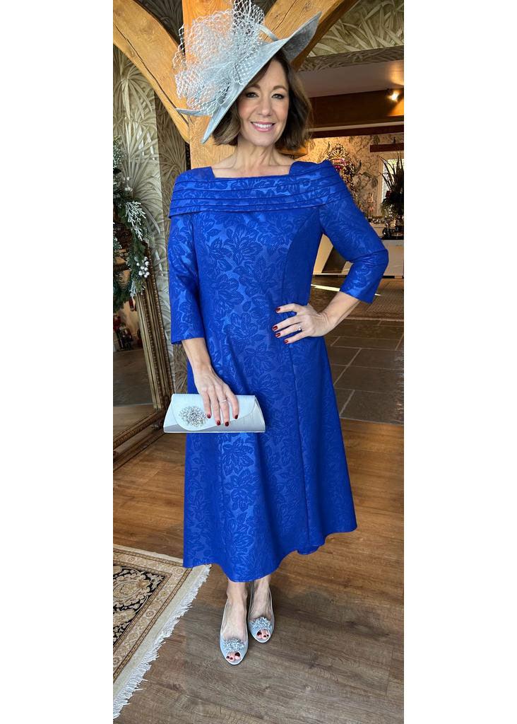 Royal Blue Flower Dress - Justina Clothing