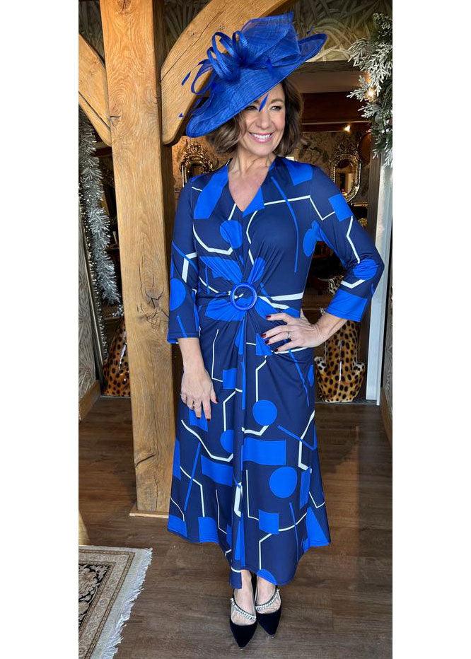 Glitz Blue Jersey Print Dress - Justina Clothing