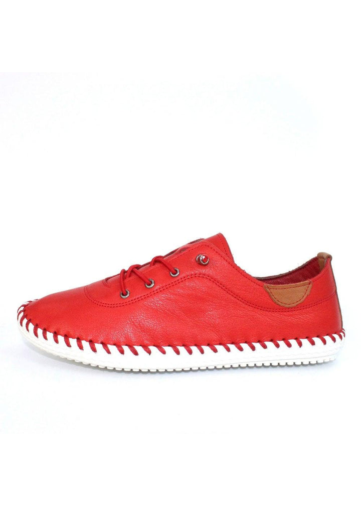 Lunar St Ives Leather Plimsoll - Red - Justina Clothing