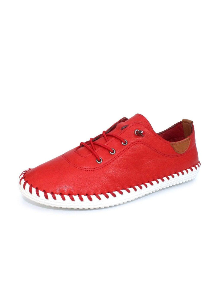 Lunar St Ives Leather Plimsoll - Red - Justina Clothing