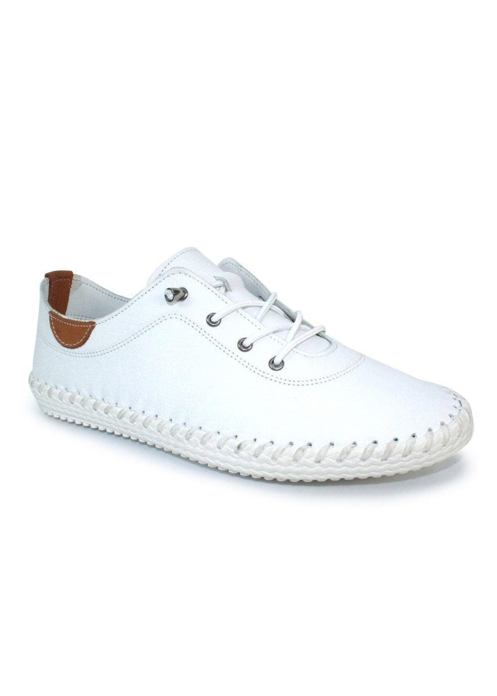 Lunar St Ives Leather Plimsoll - White - Justina Clothing