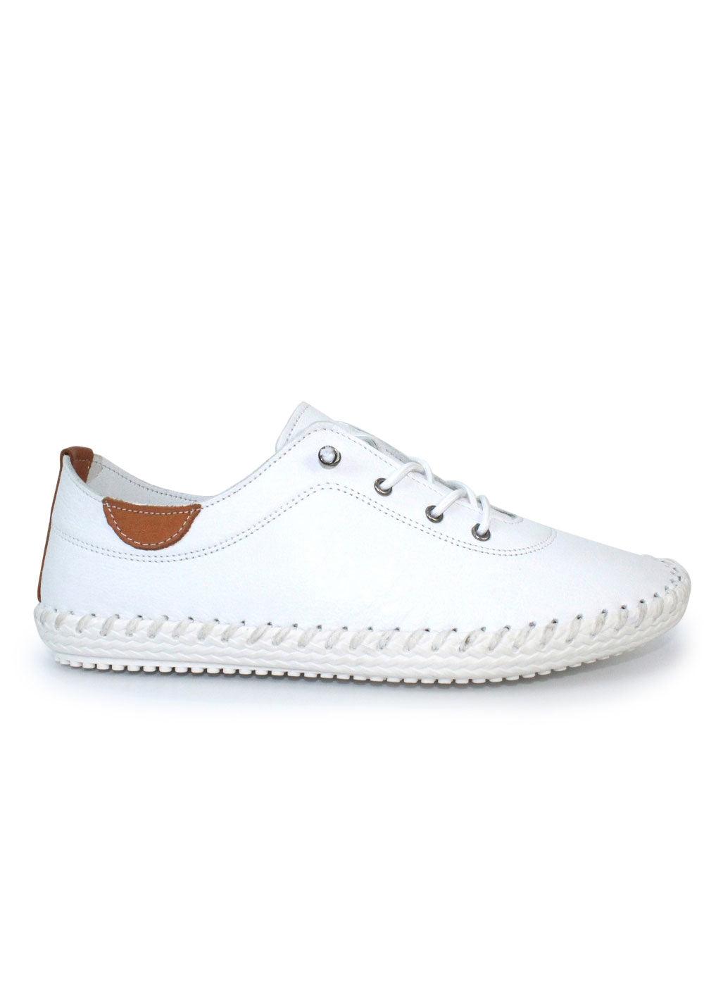 Lunar St Ives Leather Plimsoll - White - Justina Clothing