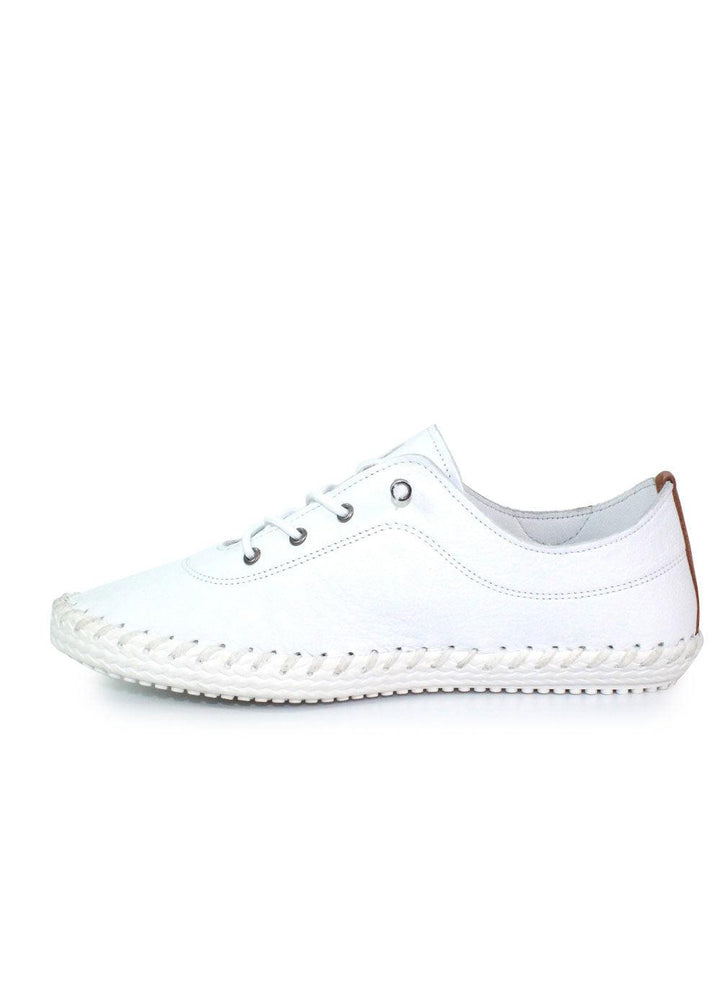 Lunar St Ives Leather Plimsoll - White - Justina Clothing