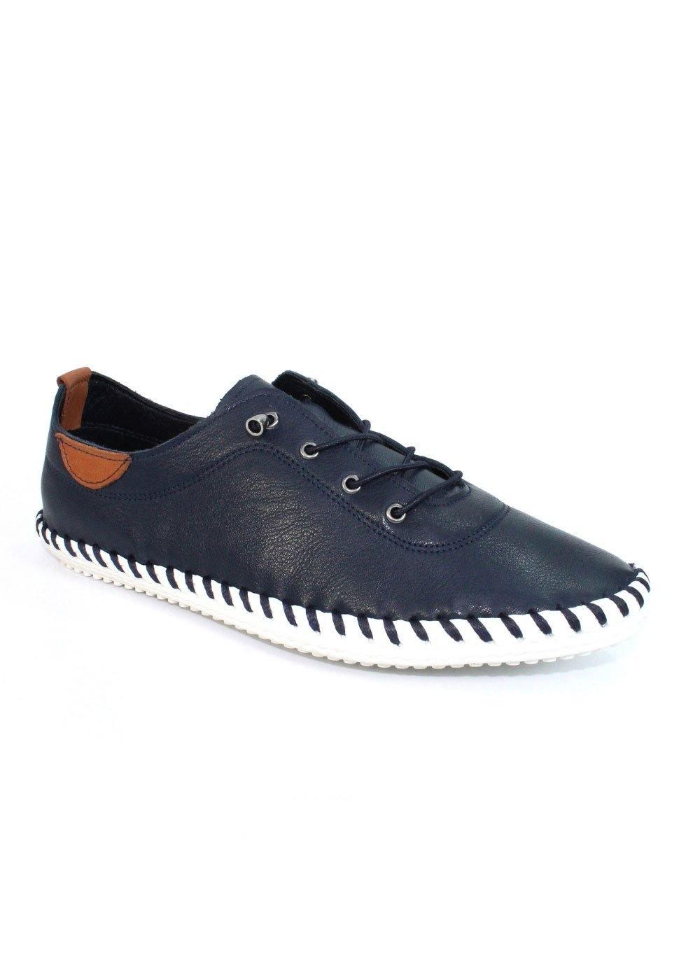 Lunar St Ives Leather Plimsoll - Navy - Justina Clothing