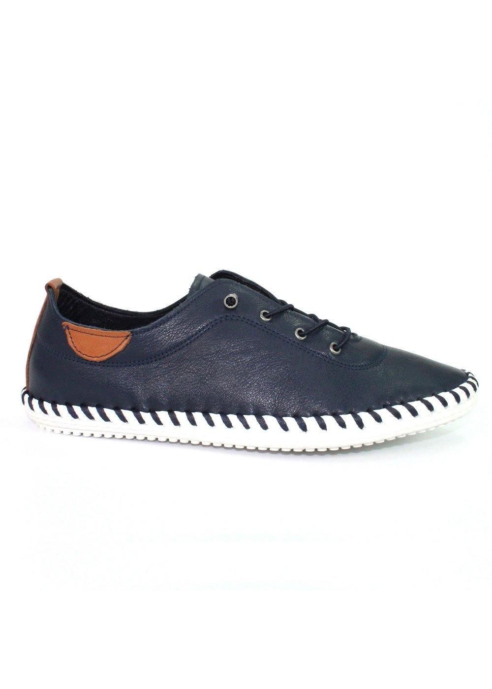 Lunar St Ives Leather Plimsoll - Navy - Justina Clothing