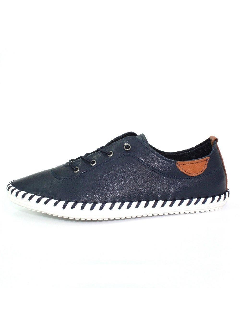 Lunar St Ives Leather Plimsoll - Navy - Justina Clothing