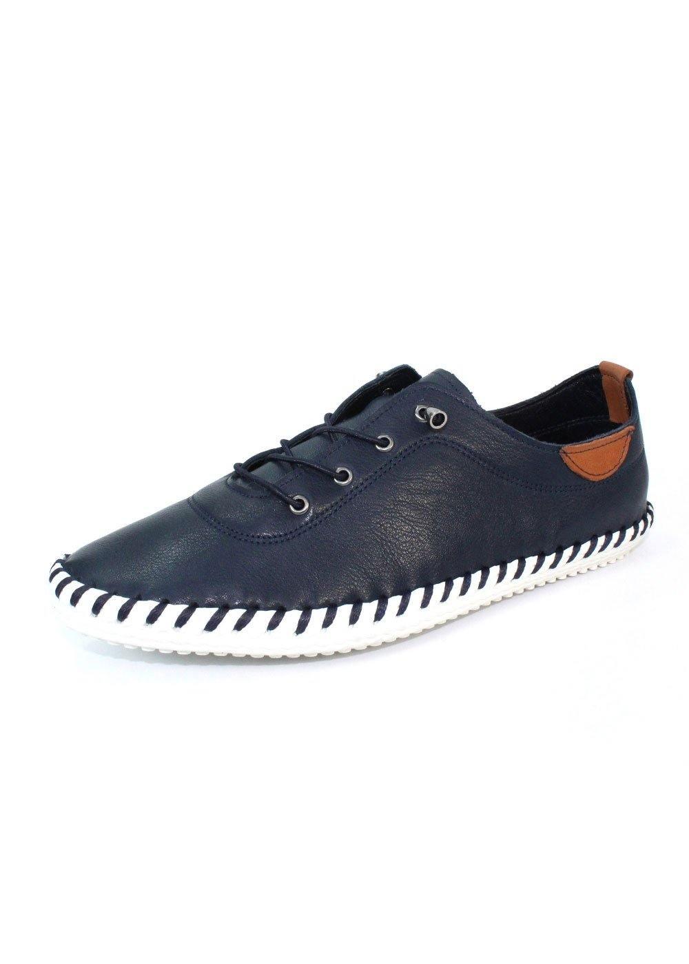 Lunar St Ives Leather Plimsoll - Navy - Justina Clothing